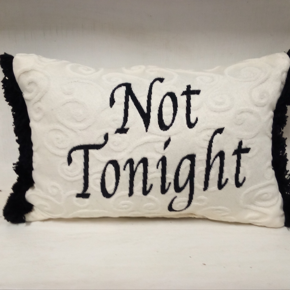 NWOT Decorative Pillow with 'Tonight' - 'Not Tonight' Embroidery
